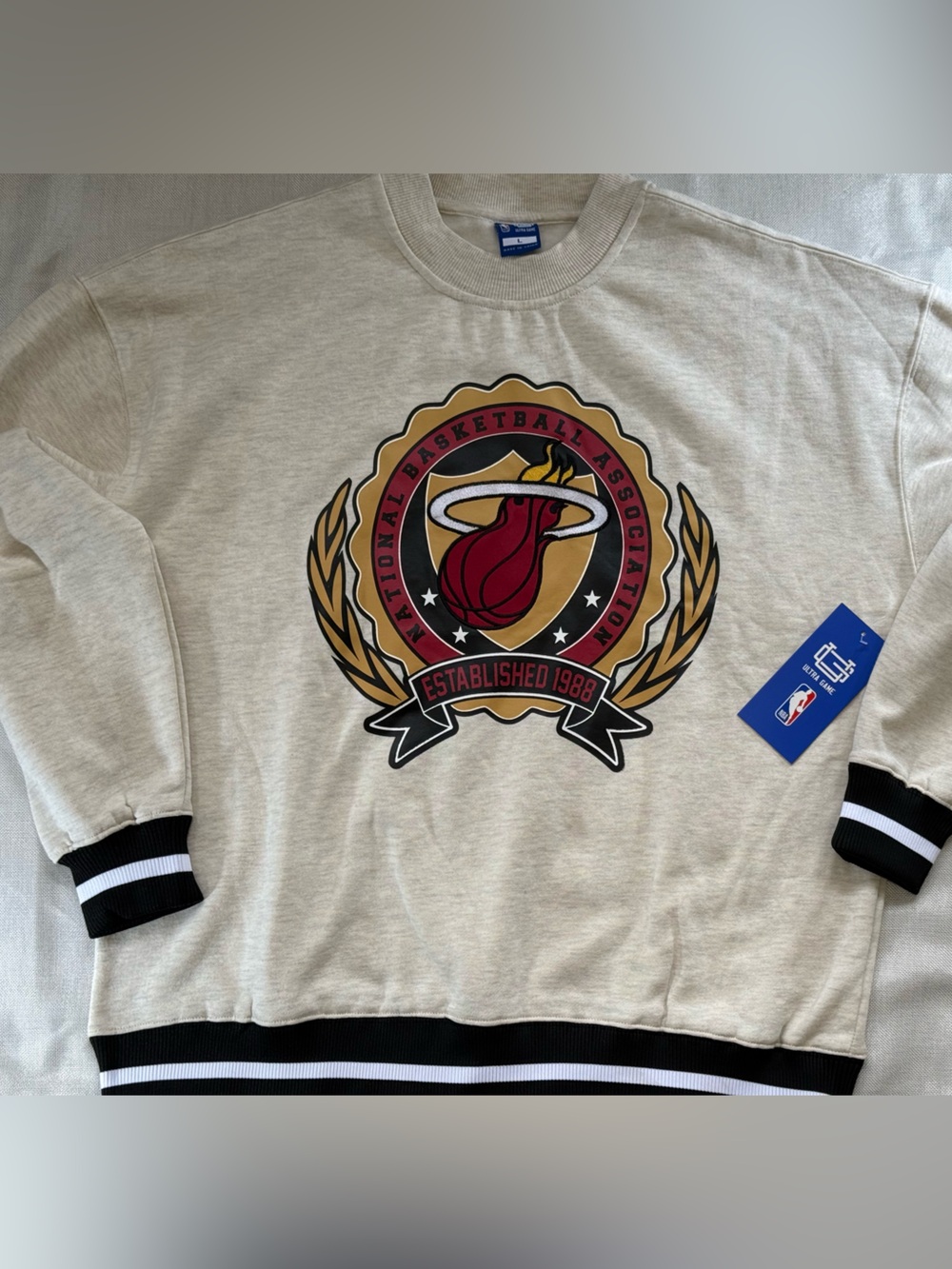 NBA Ultra Game Official Men’s Miami Heat Sweatshirt L NWT Establishes 1988 Logo
